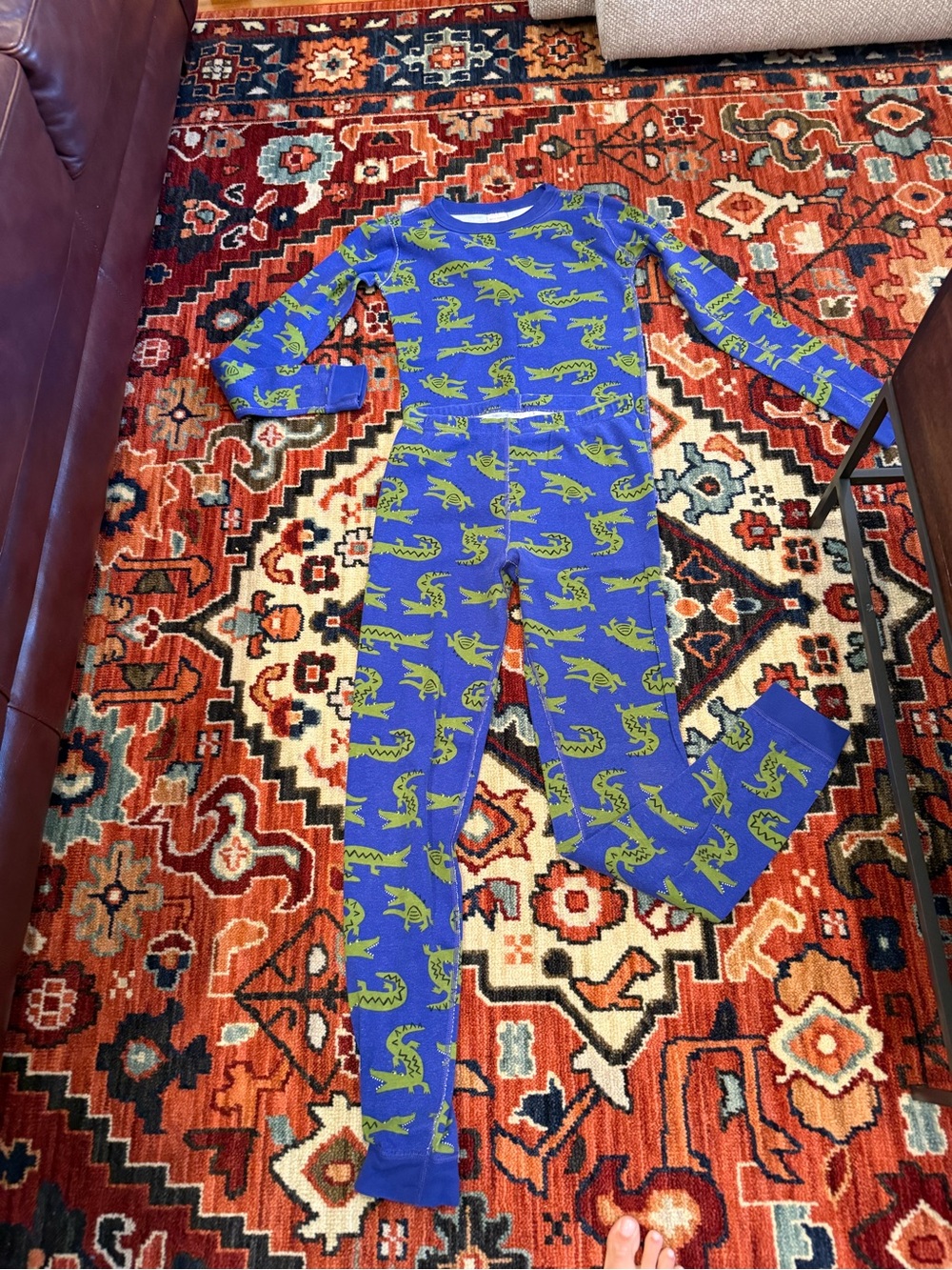 Hanna Andersson Blue Crewneck Pajama Top with Green Alligator Print